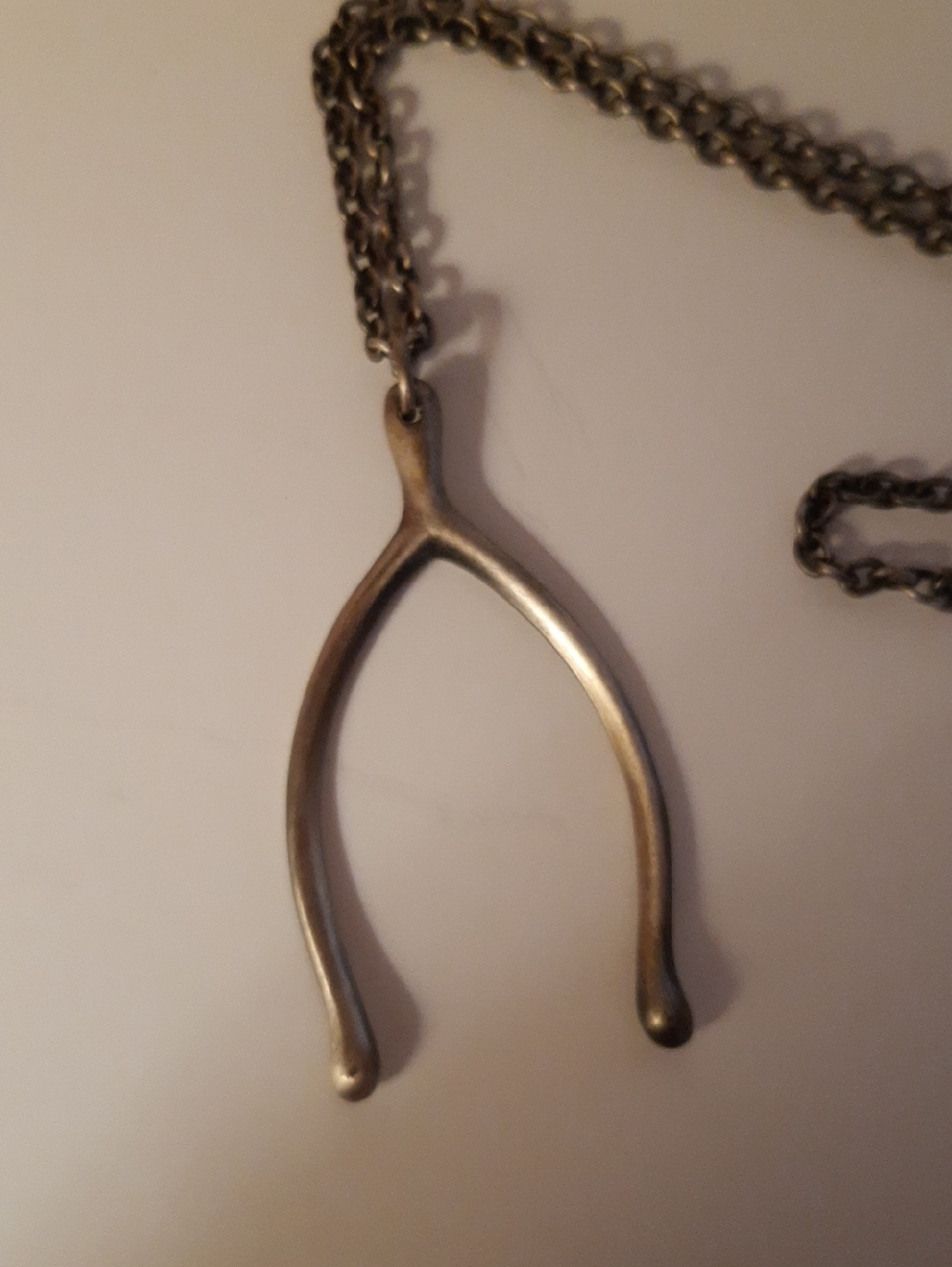 Minimalist Wishbone Pendant Necklace in Antique Brass